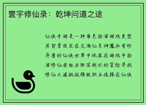 寰宇修仙录：乾坤问道之途